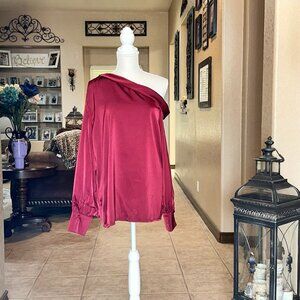 Temu*Off the Shoulder Long Sleeve Satin Blouse*EUC